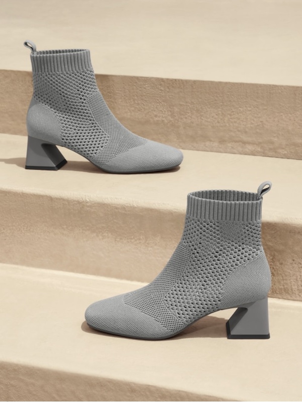 VIVAIA Melissa Perforated Knit Ankle Boot Square Toe Block Heel Gray 39.5 - Picture 2 of 10